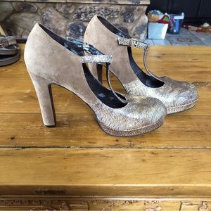 Tan high heel pumps strapped. Boutique 9 size 8